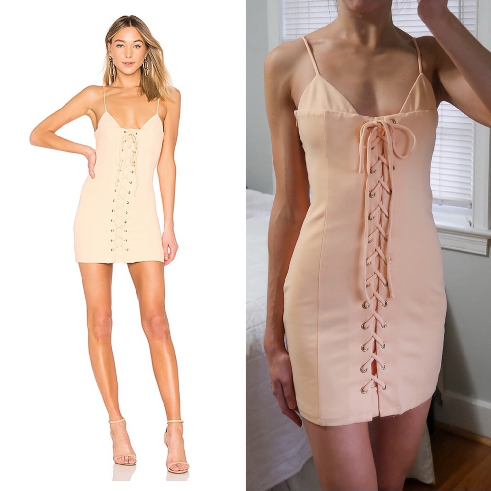 NWOT - H:ours peach bodycon lace up mini dress S